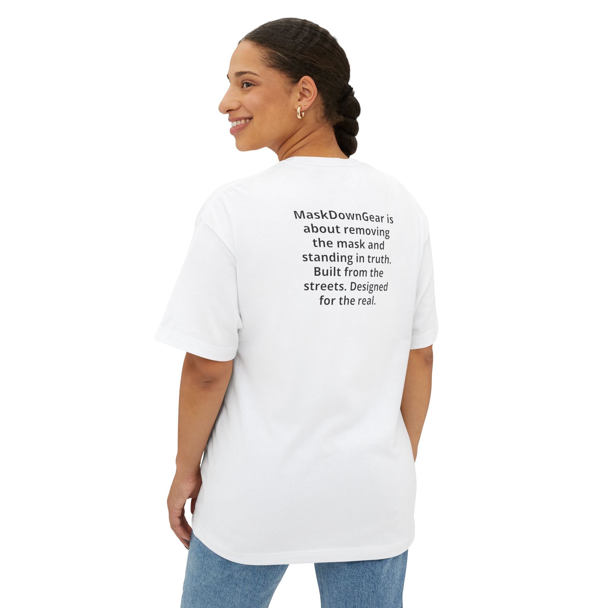 MaskDown Graphic Tee — Urban Streetwear Oversized T‑Shirt with Gold Chain Design