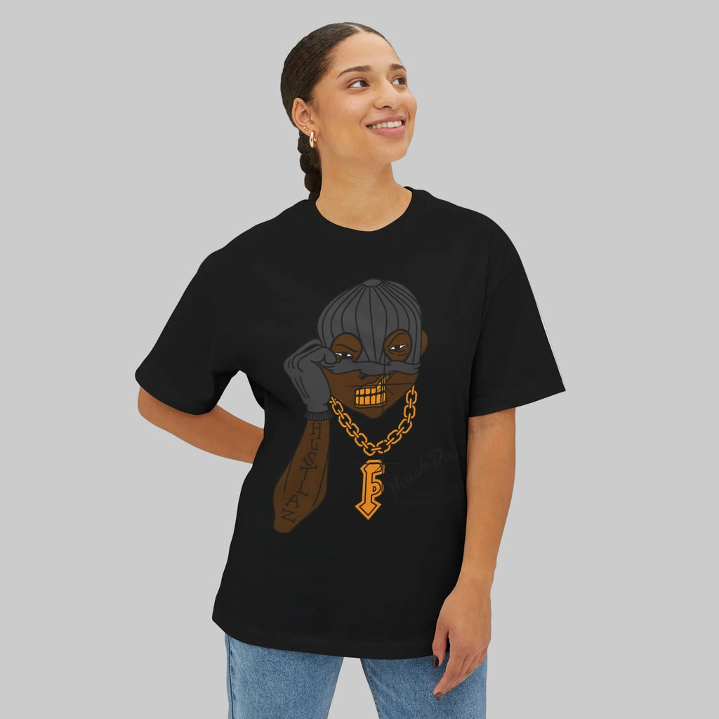 MaskDown Graphic Tee — Urban Streetwear Oversized T‑Shirt with Gold Chain Design