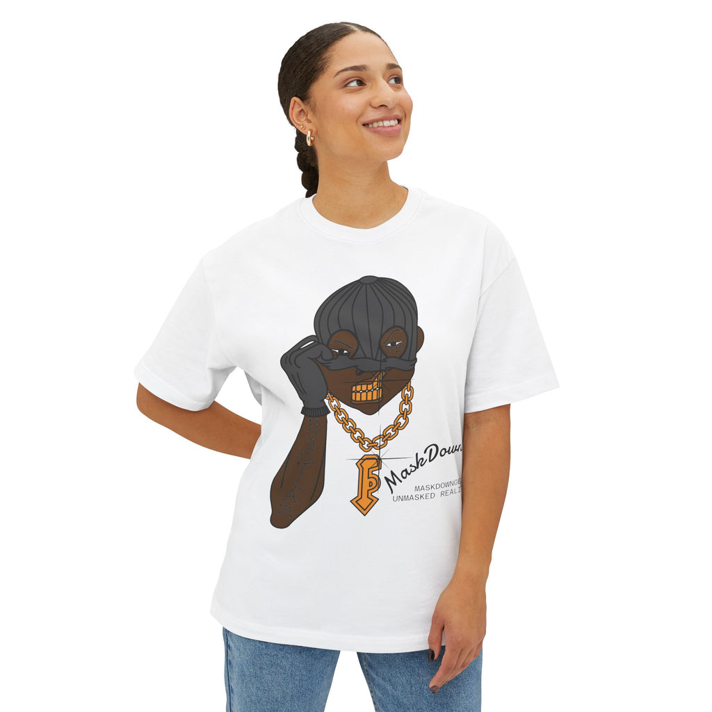 MaskDown Graphic Tee — Urban Streetwear Oversized T‑Shirt with Gold Chain Design