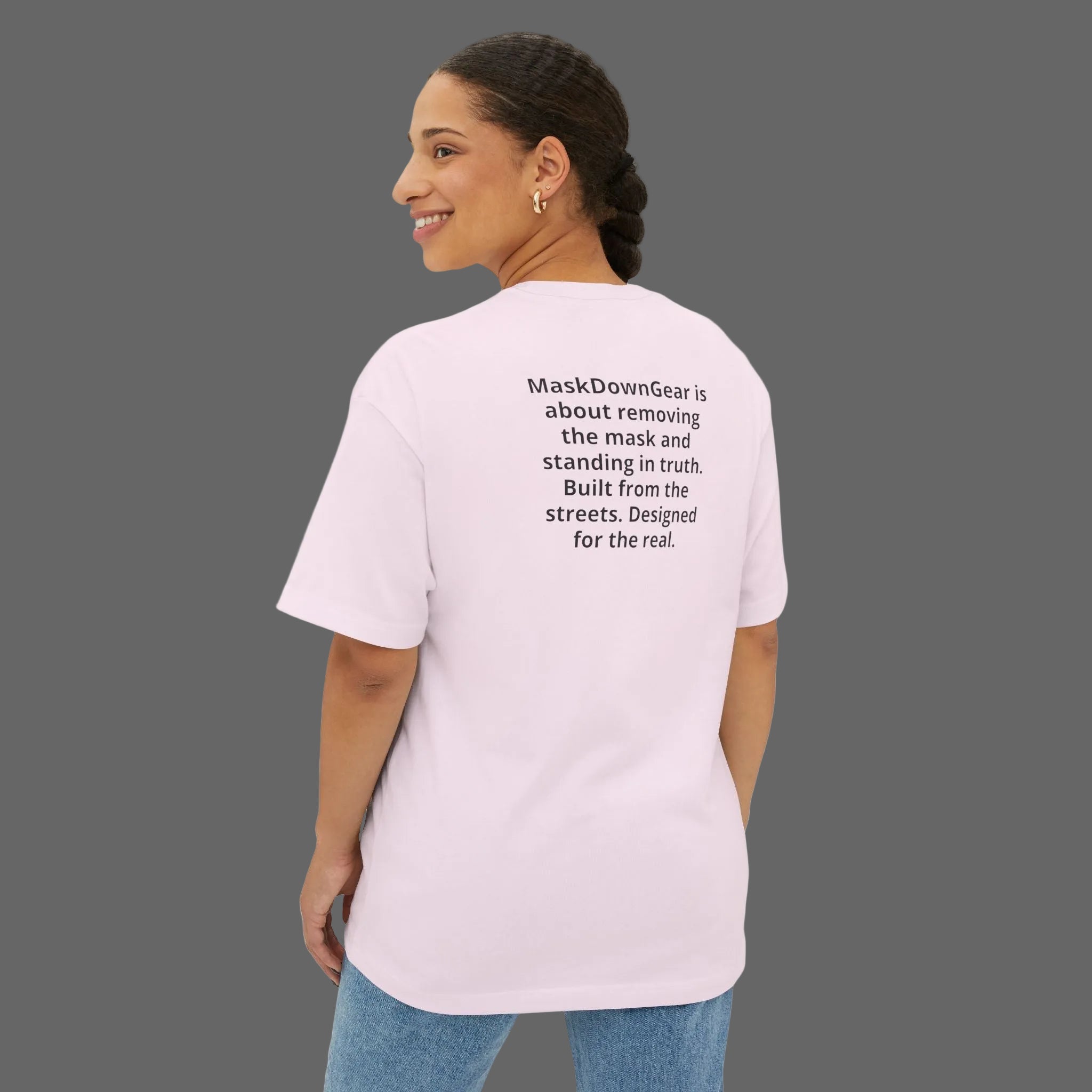 MaskDown Graphic Tee — Urban Streetwear Oversized T‑Shirt with Gold Chain Design